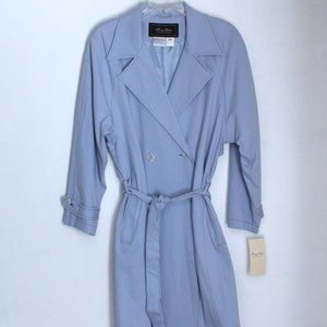 Terry Lewis Classic Luxuries Light Blue Double Breasted Trench Coat Size Med NWT